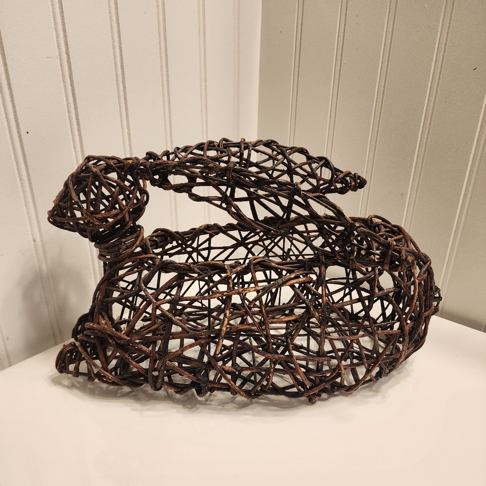Pier 1 Imports Woven Grapevine Easter Bunny Rabbit Basket Egg Holder Decor